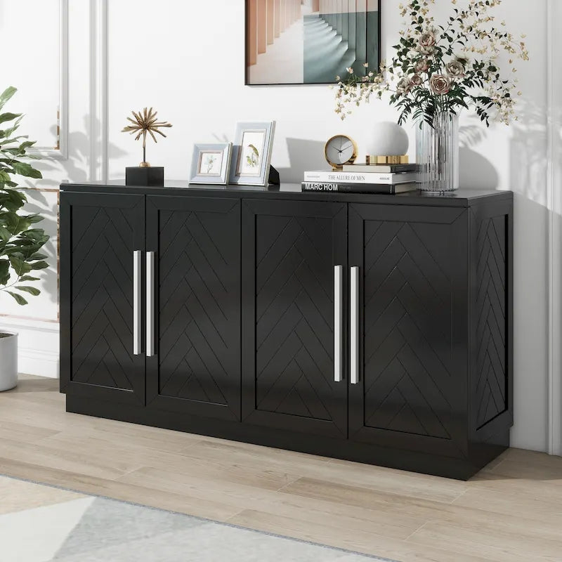 Sideboard Buffet Cabinet with Adjustable Shelves & Silver Handles