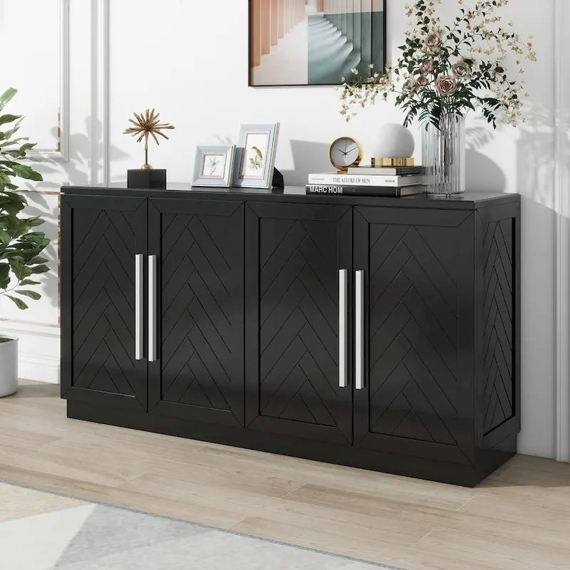 Sideboard Buffet Cabinet with Adjustable Shelves & Silver Handles