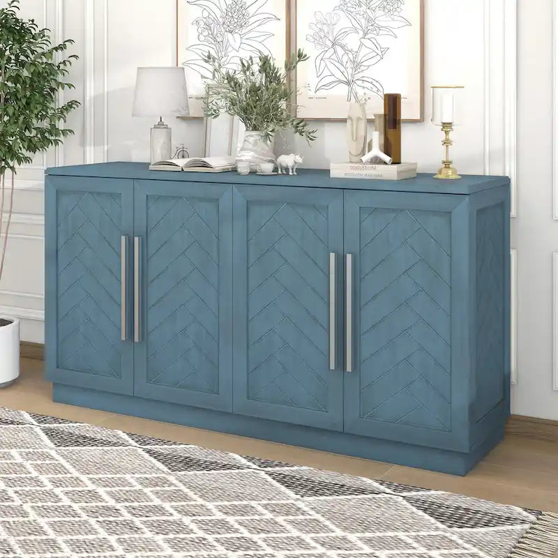 Sideboard Buffet Cabinet with Adjustable Shelves & Silver Handles