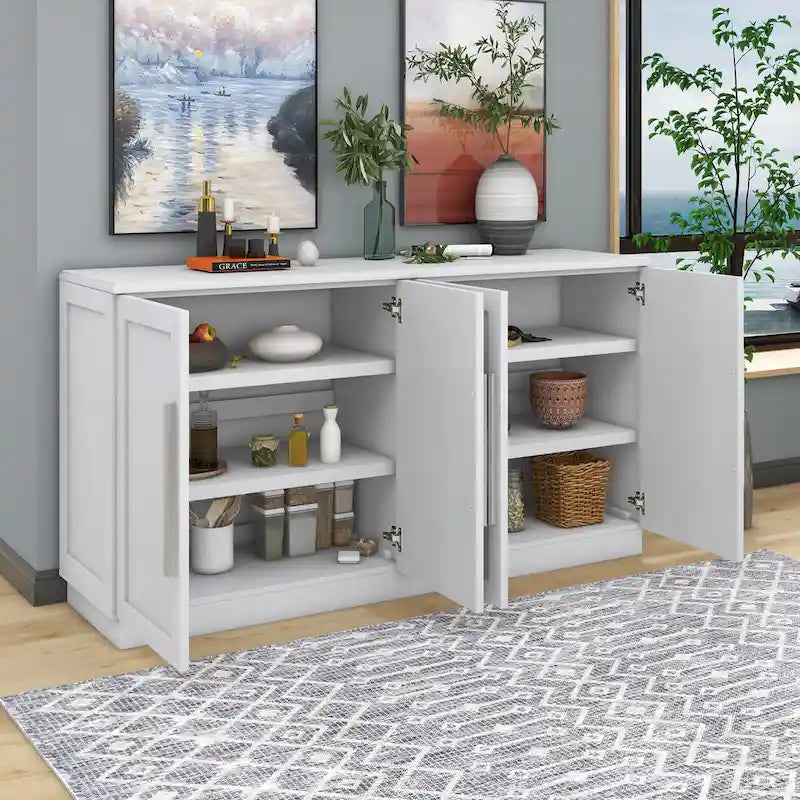 Sideboard Buffet Cabinet with Adjustable Shelves & Silver Handles