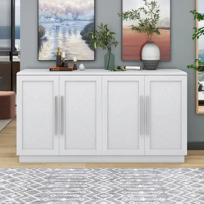 Sideboard Buffet Cabinet with Adjustable Shelves & Silver Handles