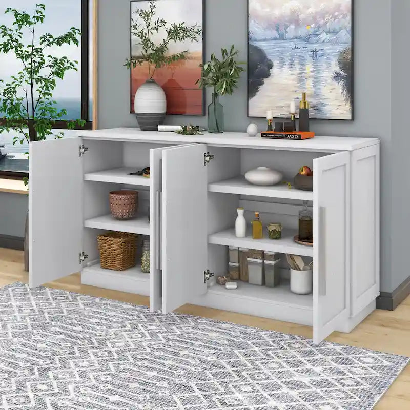 Sideboard Buffet Cabinet with Adjustable Shelves & Silver Handles
