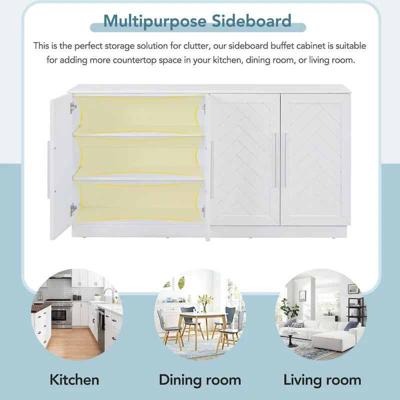 Sideboard Buffet Cabinet with Adjustable Shelves & Silver Handles