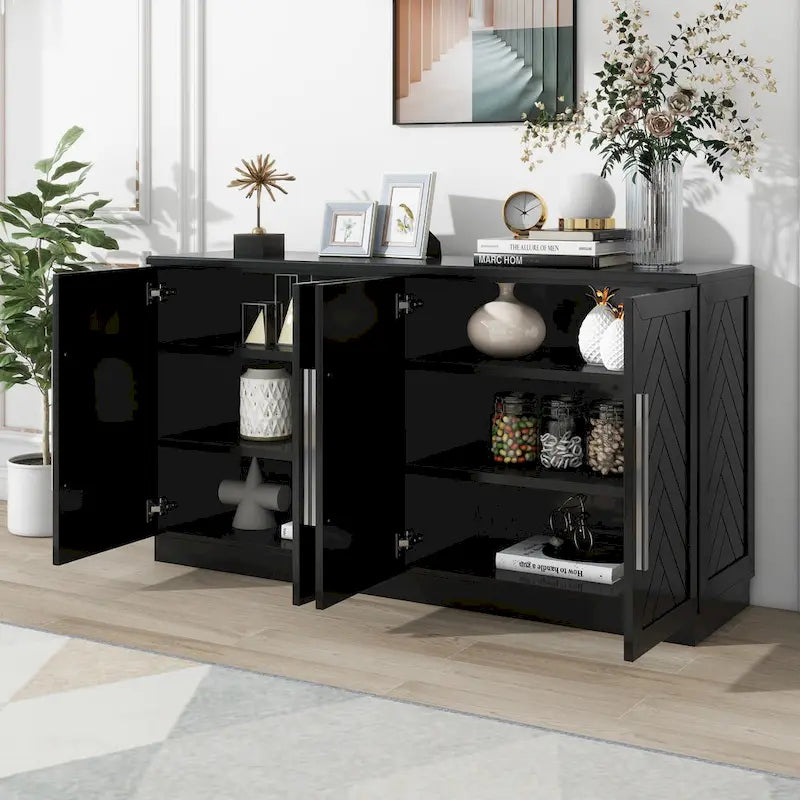 Sideboard Buffet Cabinet with Adjustable Shelves & Silver Handles