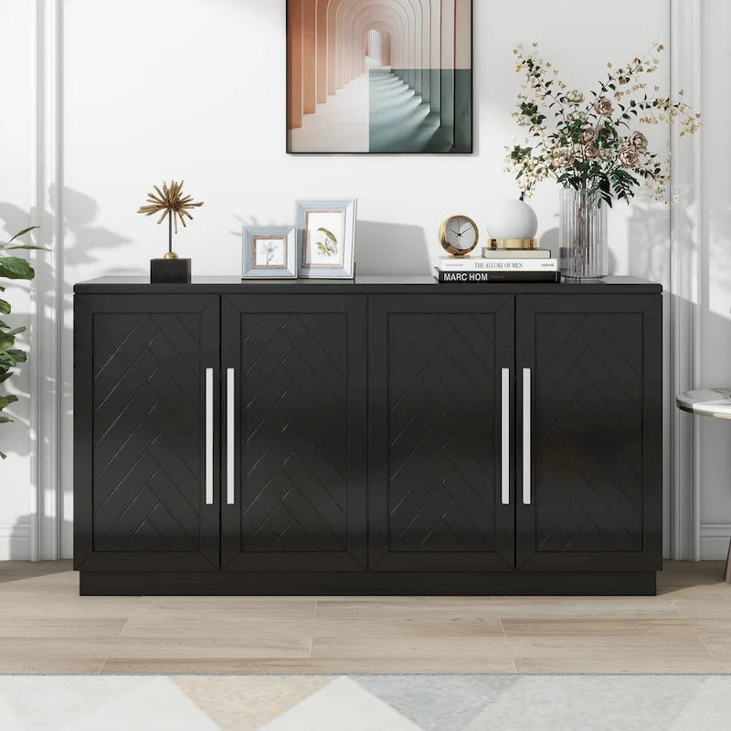 Sideboard Buffet Cabinet with Adjustable Shelves & Silver Handles