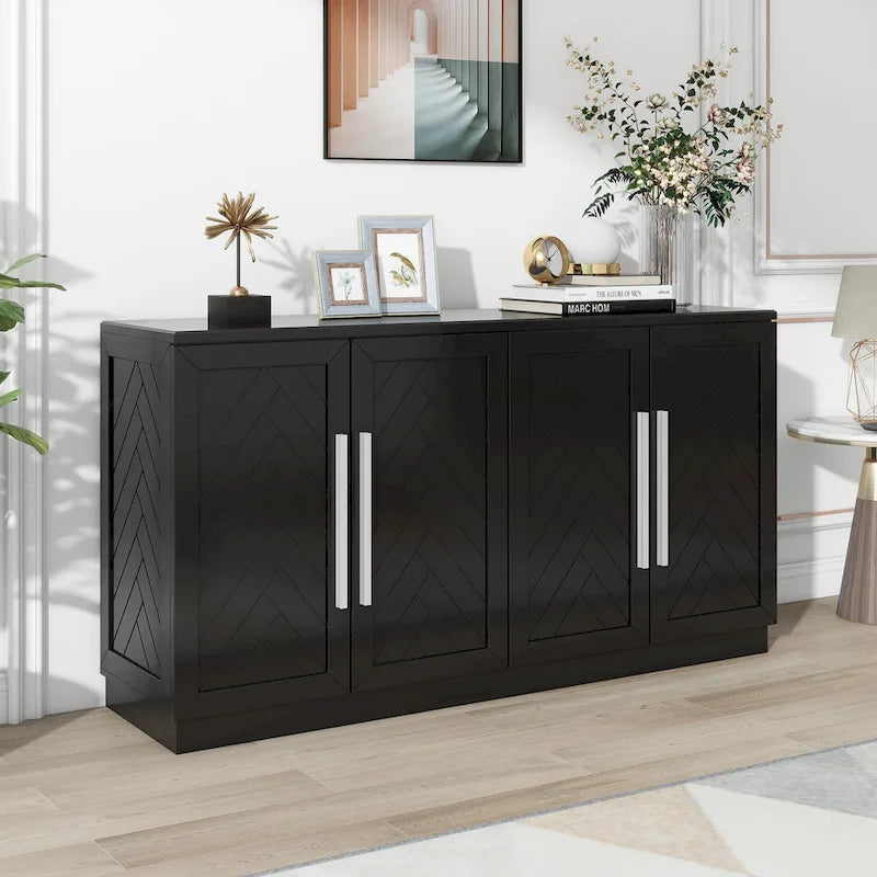 Sideboard Buffet Cabinet with Adjustable Shelves & Silver Handles