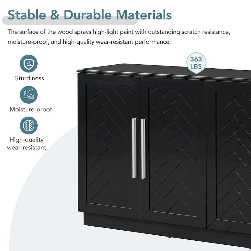 Sideboard Buffet Cabinet with Adjustable Shelves & Silver Handles