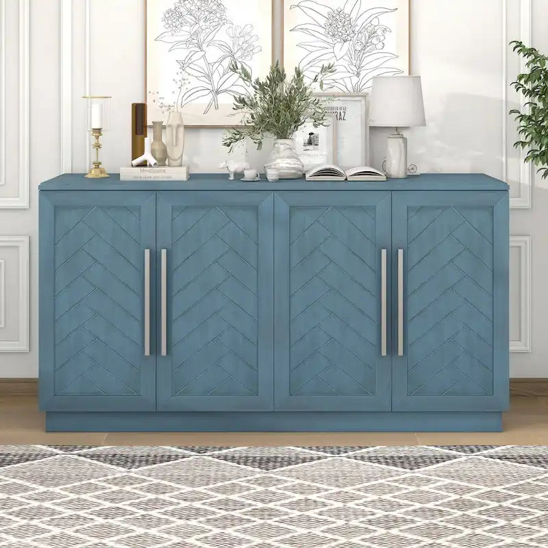 Sideboard Buffet Cabinet with Adjustable Shelves & Silver Handles