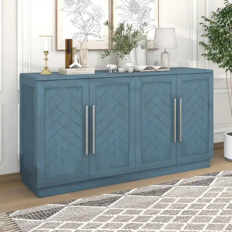Sideboard Buffet Cabinet with Adjustable Shelves & Silver Handles
