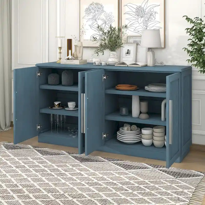 Sideboard Buffet Cabinet with Adjustable Shelves & Silver Handles