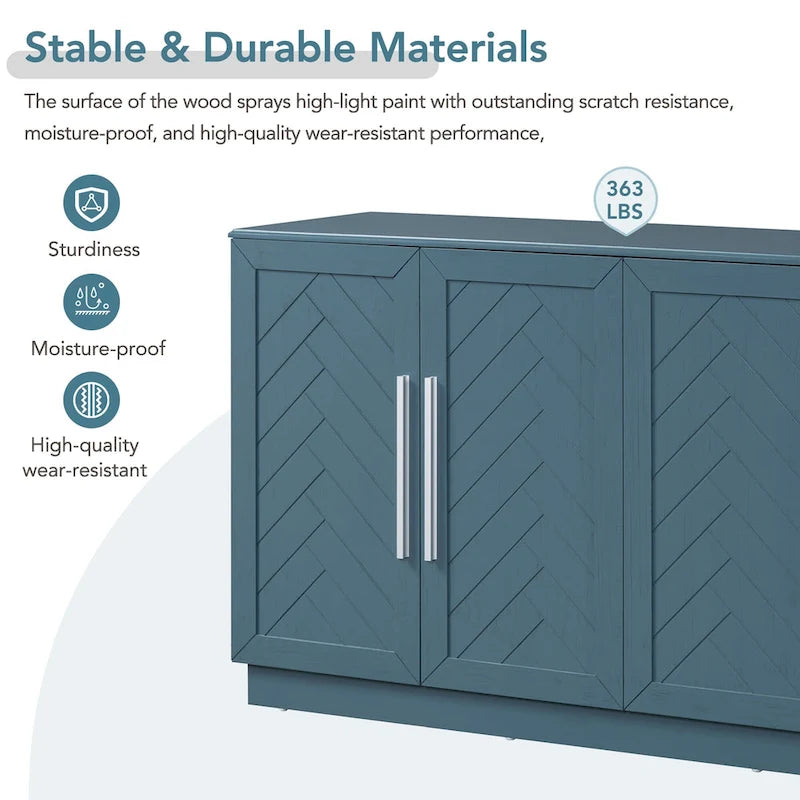 Sideboard Buffet Cabinet with Adjustable Shelves & Silver Handles