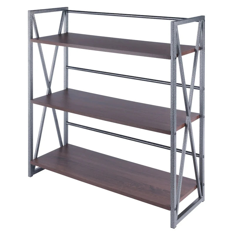 3 Tier Wide Storage Shelf - 35.5 - Graphite and Walnut