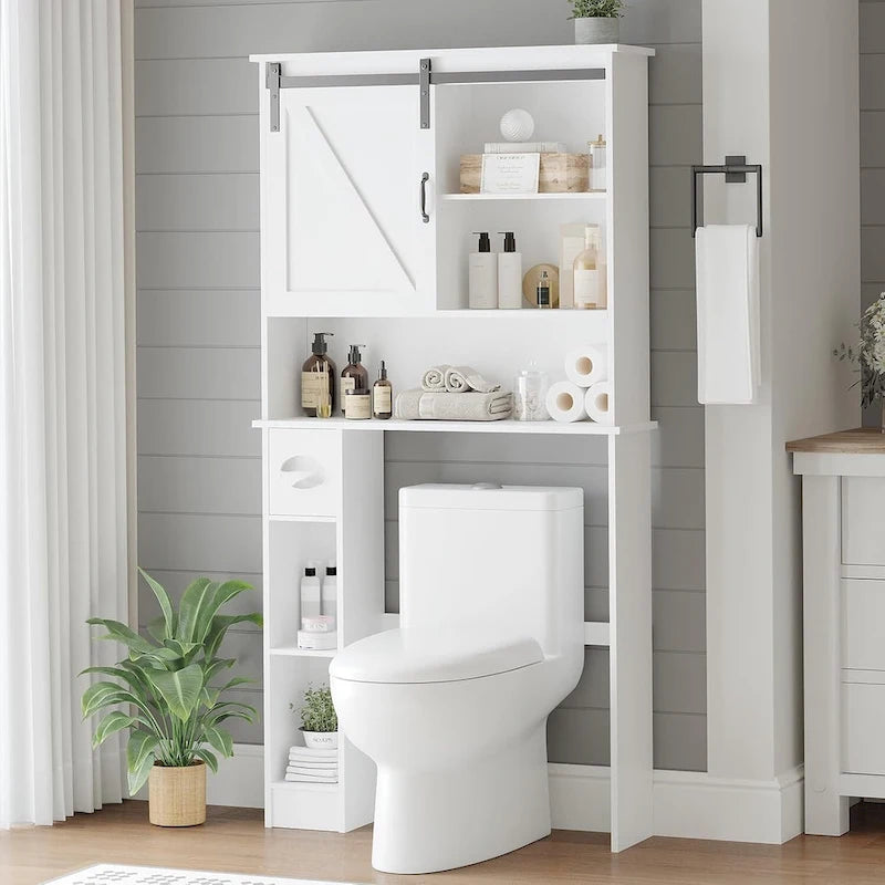 Over The Toilet Storage Cabinet With Sliding Door, White Above Toilet Storage Cabinet