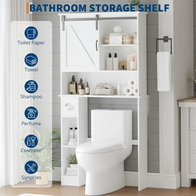Over The Toilet Storage Cabinet With Sliding Door, White Above Toilet Storage Cabinet