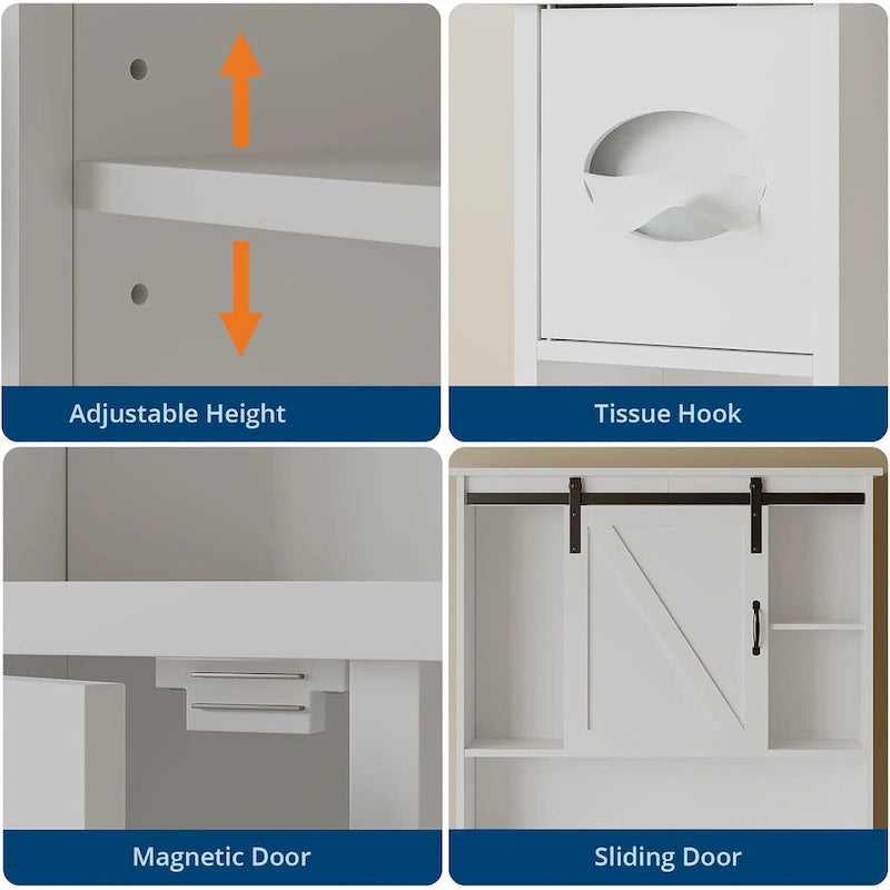 Over The Toilet Storage Cabinet With Sliding Door, White Above Toilet Storage Cabinet