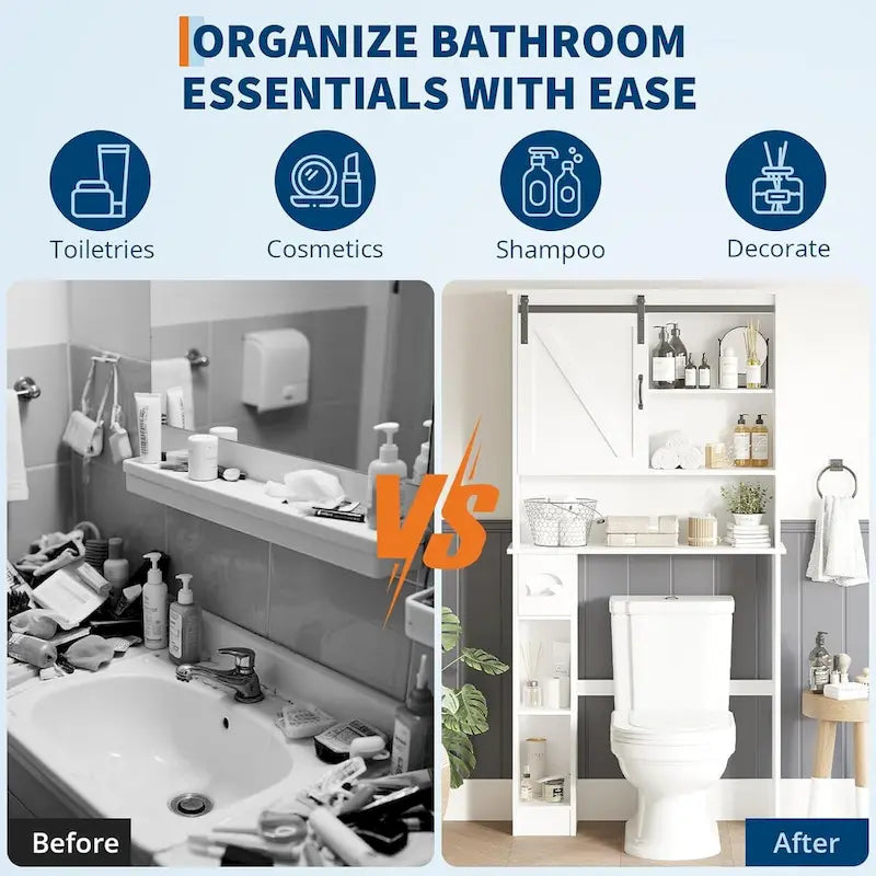 Over The Toilet Storage Cabinet With Sliding Door, White Above Toilet Storage Cabinet