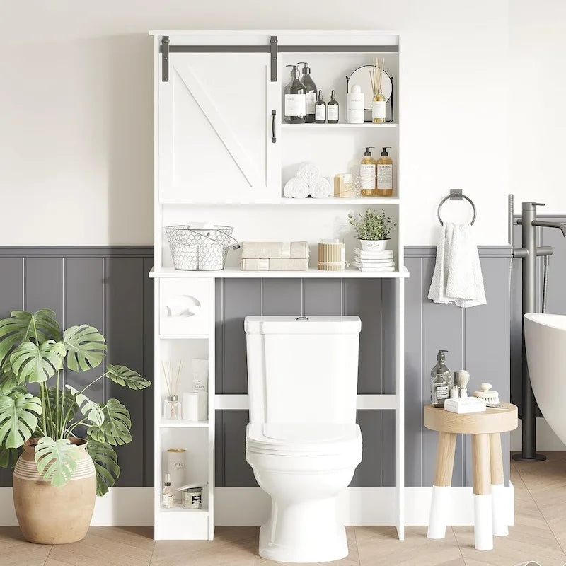 Over The Toilet Storage Cabinet With Sliding Door, White Above Toilet Storage Cabinet
