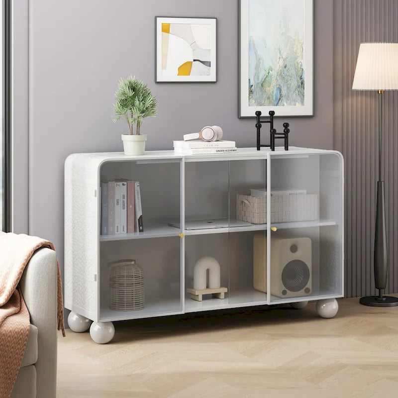Modern Storage Cabinet with Sliding Glass Door and Shelves for Kitchen, Living Room, Bathroom