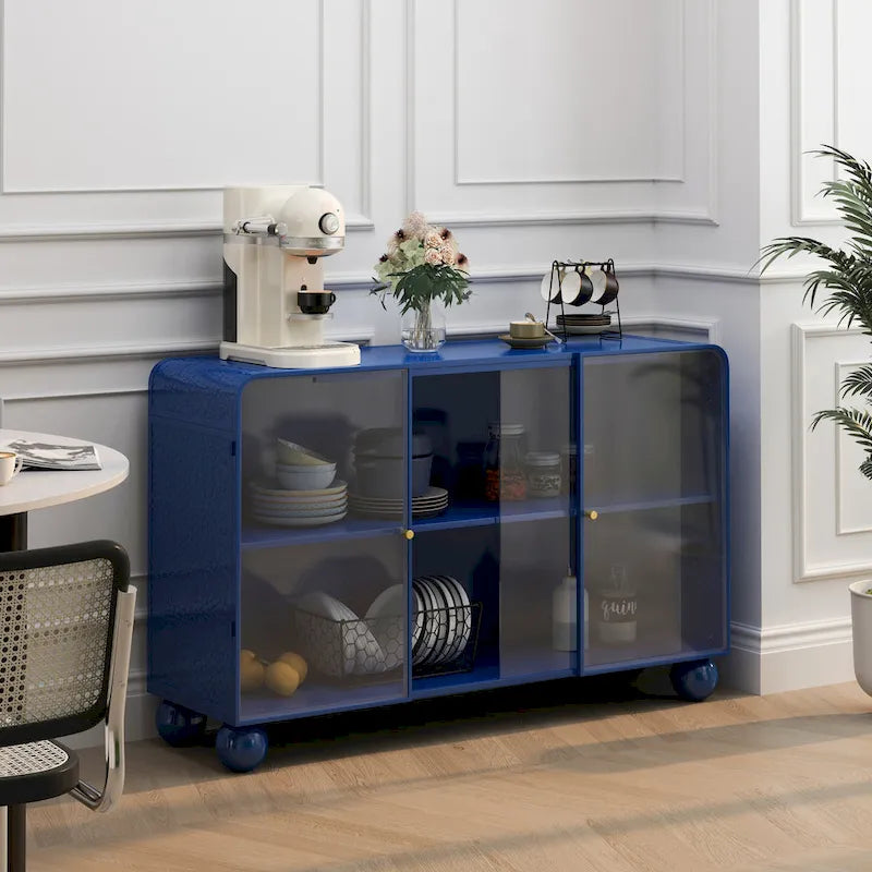 Modern Storage Cabinet with Sliding Glass Door and Shelves for Kitchen, Living Room, Bathroom