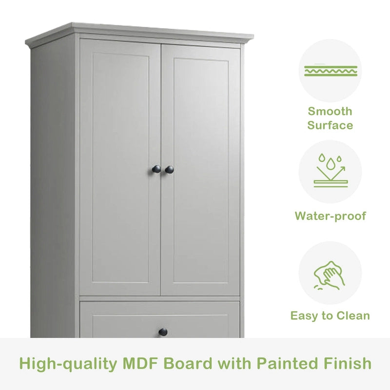 Freestanding White Bathroom Cabinet with 4 Drawers and 2 Doors, Adjustable Shelf, Waterproof MDF Storage Unit