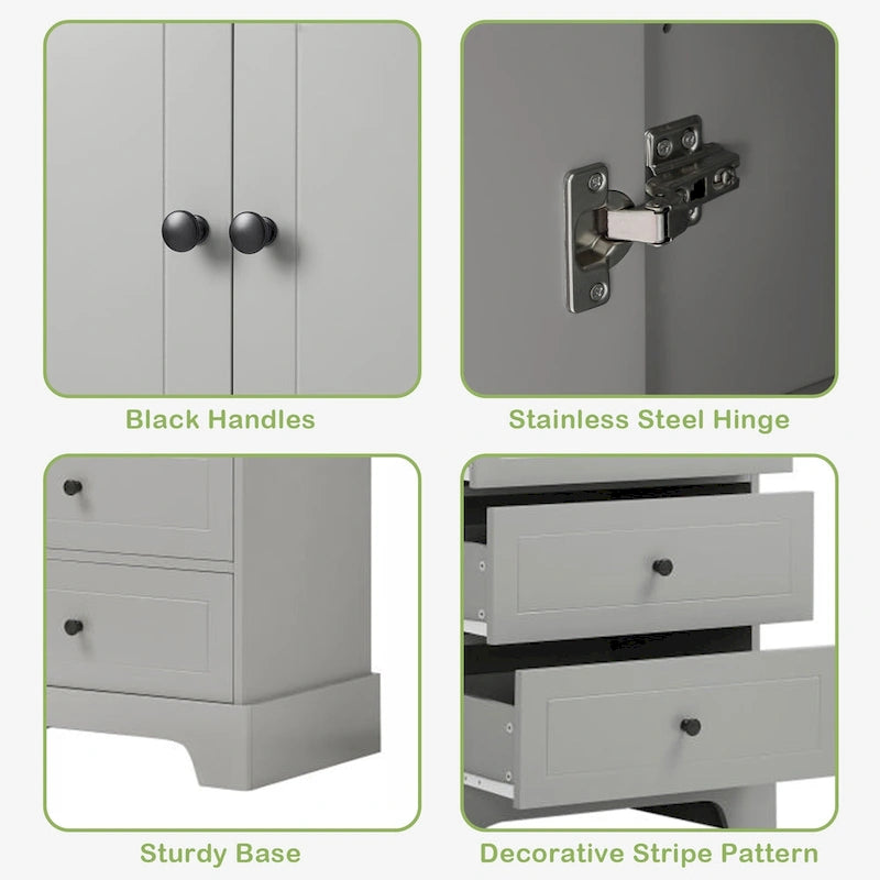 Freestanding White Bathroom Cabinet with 4 Drawers and 2 Doors, Adjustable Shelf, Waterproof MDF Storage Unit