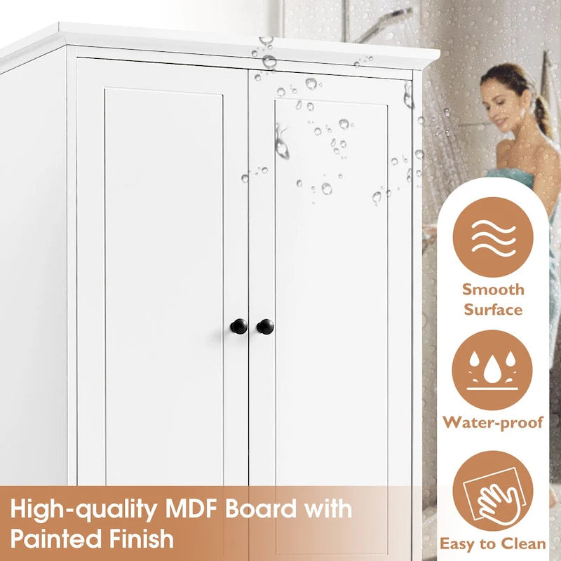 Freestanding White Bathroom Cabinet with 4 Drawers and 2 Doors, Adjustable Shelf, Waterproof MDF Storage Unit