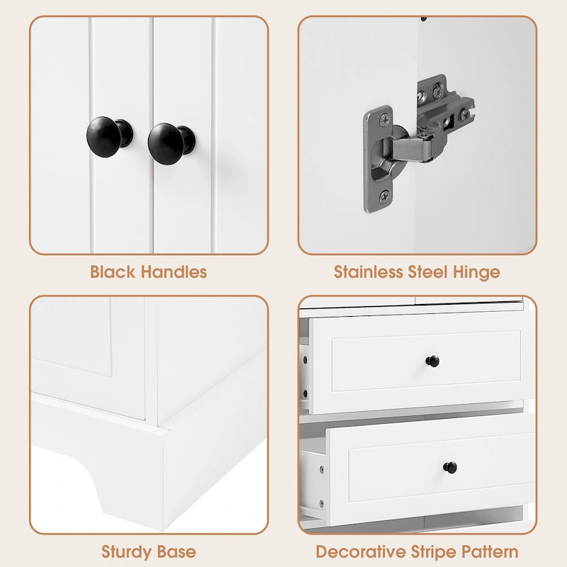 Freestanding White Bathroom Cabinet with 4 Drawers and 2 Doors, Adjustable Shelf, Waterproof MDF Storage Unit