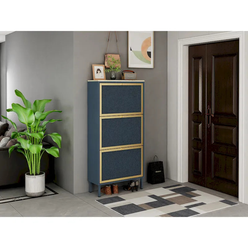 3 Metal Door Shoe RackFreestanding Modern Shoe Storage CabinetMetal rattan for Entryway