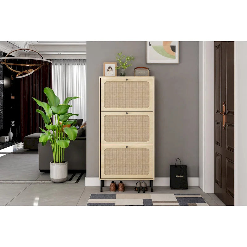 3 Metal Door Shoe RackFreestanding Modern Shoe Storage CabinetMetal rattan for Entryway