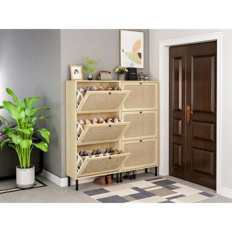 3 Metal Door Shoe RackFreestanding Modern Shoe Storage CabinetMetal rattan for Entryway