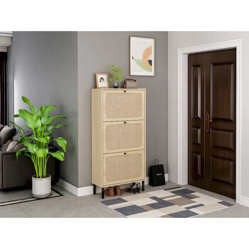 3 Metal Door Shoe RackFreestanding Modern Shoe Storage CabinetMetal rattan for Entryway