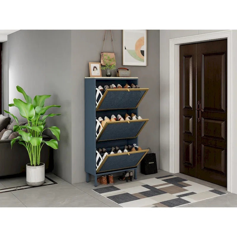 3 Metal Door Shoe RackFreestanding Modern Shoe Storage CabinetMetal rattan for Entryway