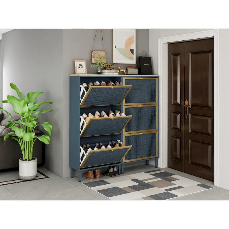 3 Metal Door Shoe RackFreestanding Modern Shoe Storage CabinetMetal rattan for Entryway