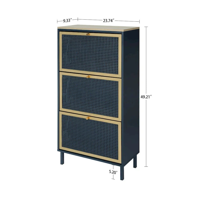 3 Metal Door Shoe RackFreestanding Modern Shoe Storage CabinetMetal rattan for Entryway