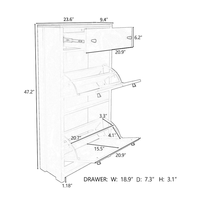 Wood Shoe Cabinet with 2 Flip Drawers and Adjustable Panel