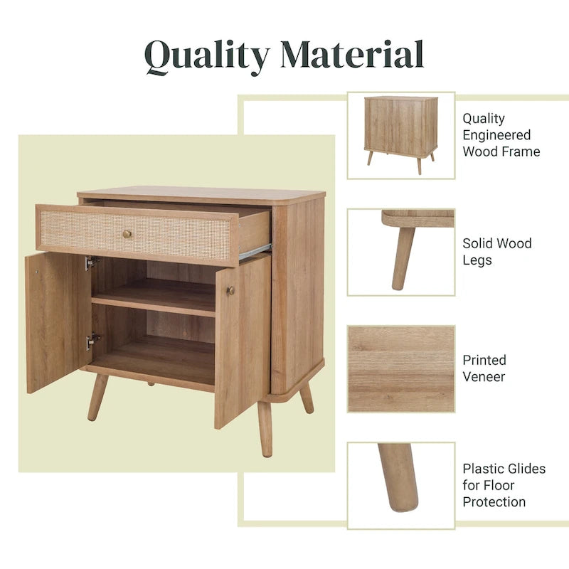 Rattan Small Cabinet with 1 Drawer and 2 Doors