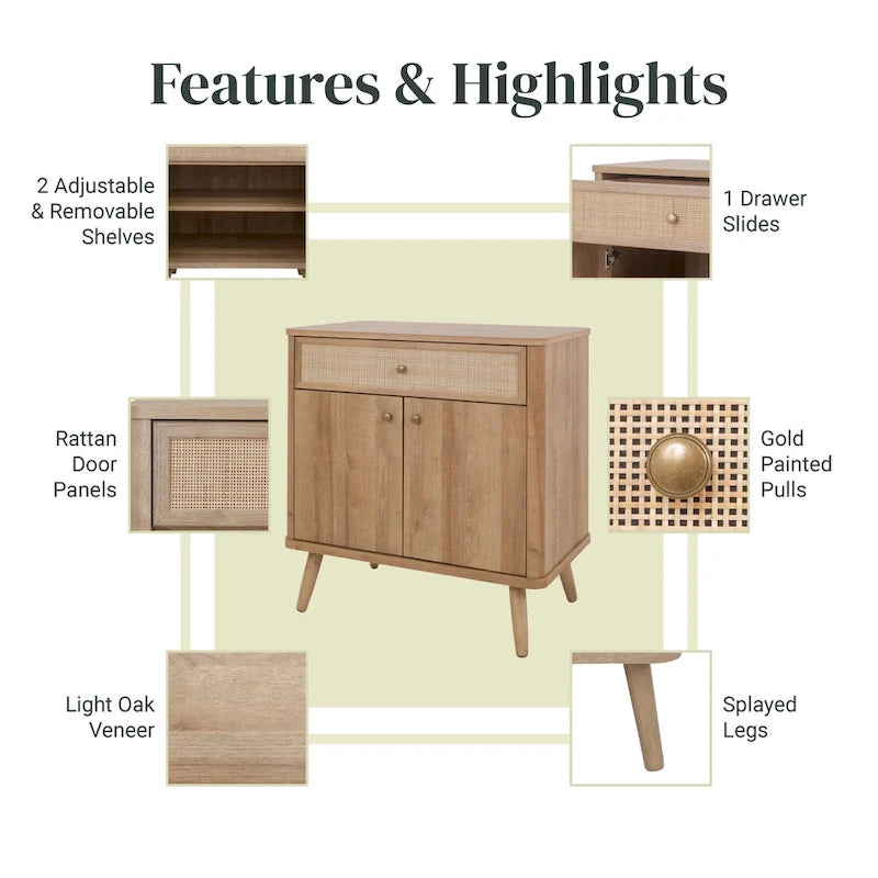 Rattan Small Cabinet with 1 Drawer and 2 Doors