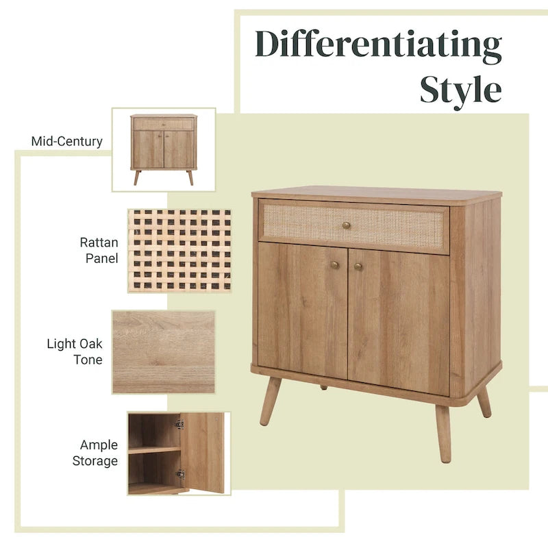 Rattan Small Cabinet with 1 Drawer and 2 Doors