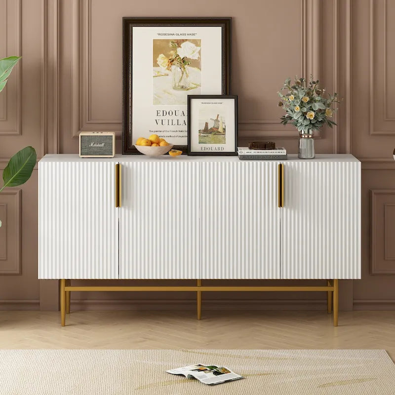 4-door Sideboard Gold Metal Handle Buffet Cabinet - N/A