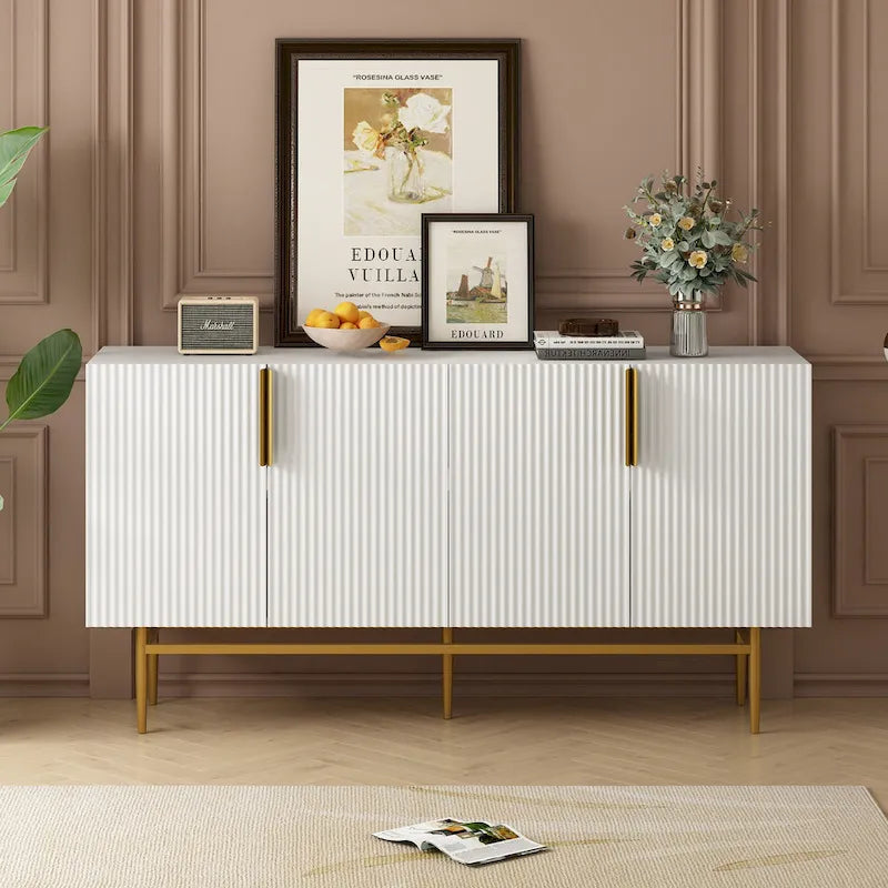 4-door Sideboard Gold Metal Handle Buffet Cabinet - N/A