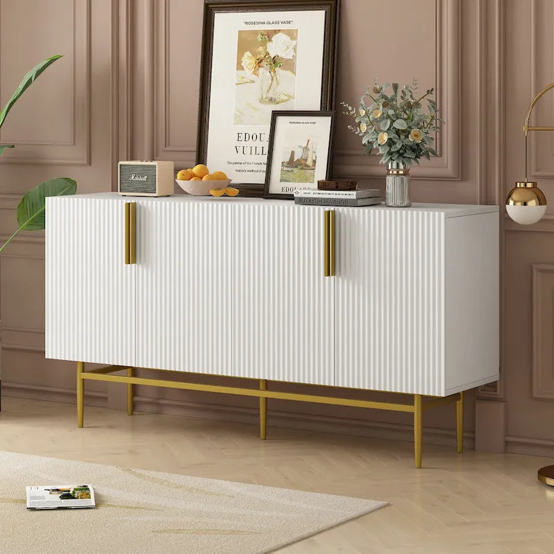 4-door Sideboard Gold Metal Handle Buffet Cabinet - N/A