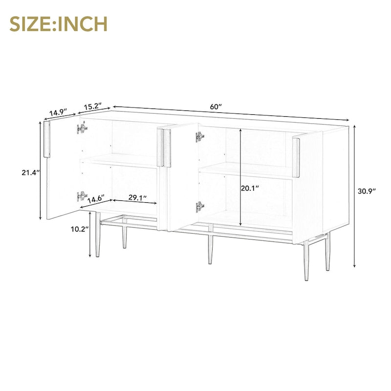 4-door Sideboard Gold Metal Handle Buffet Cabinet - N/A