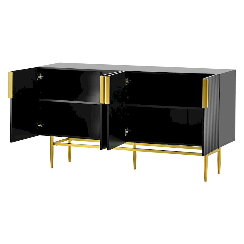 4-door Sideboard Gold Metal Handle Buffet Cabinet - N/A