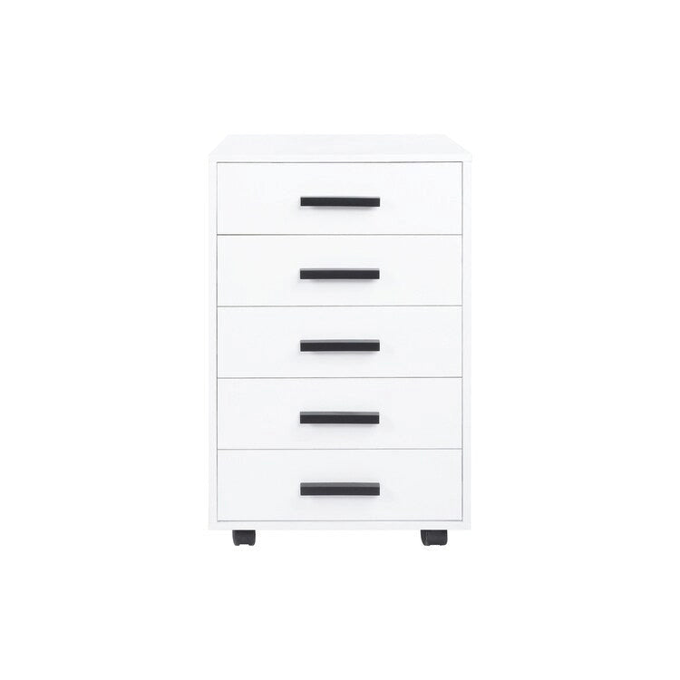 Wooden 5-Drawer Office Storage Cabinet with Extra Shelf and 360 Mobility for Effortless Organization