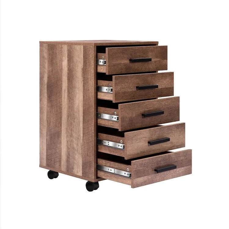 Wooden 5-Drawer Office Storage Cabinet with Extra Shelf and 360 Mobility for Effortless Organization