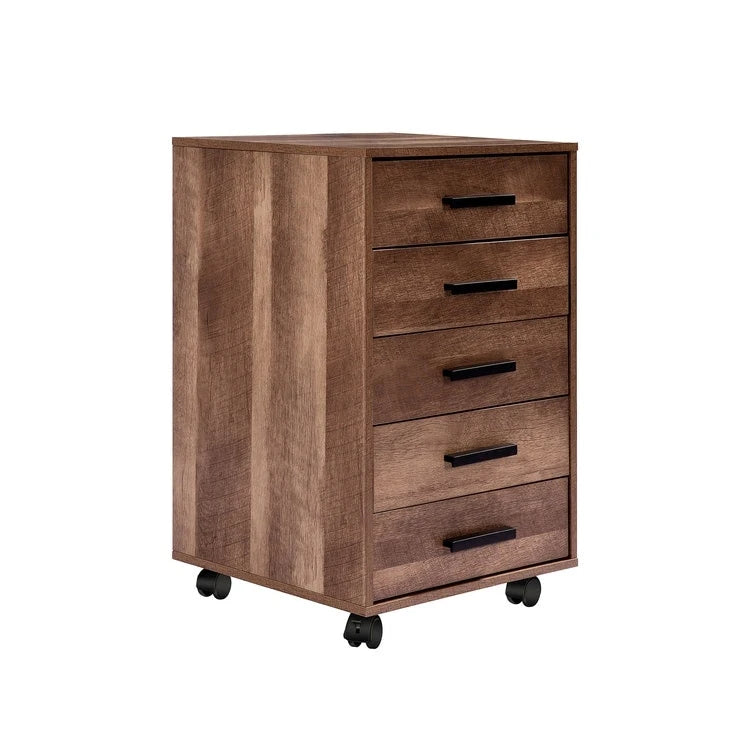 Wooden 5-Drawer Office Storage Cabinet with Extra Shelf and 360 Mobility for Effortless Organization
