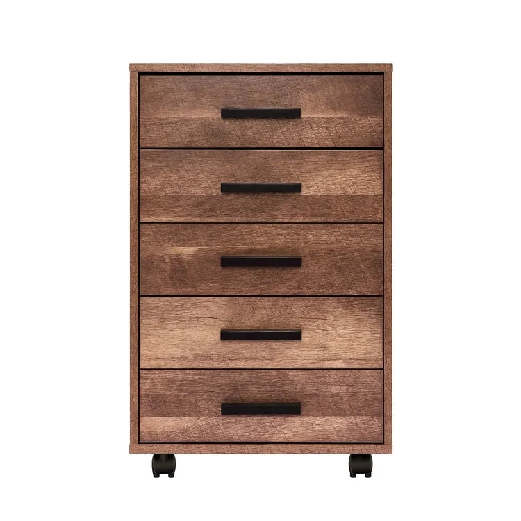 Wooden 5-Drawer Office Storage Cabinet with Extra Shelf and 360 Mobility for Effortless Organization