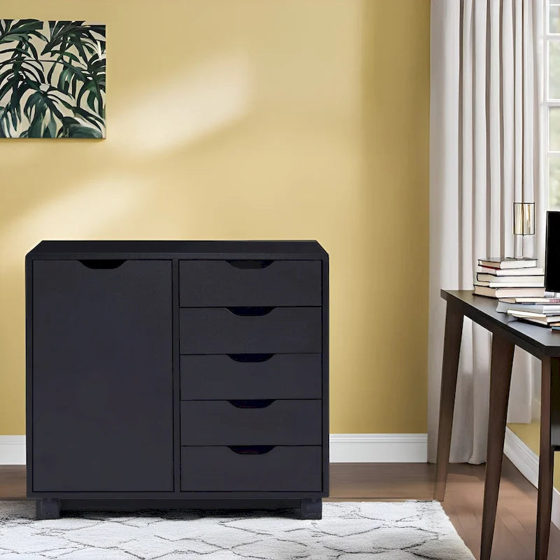 Wooden 5-Drawer Office Storage Cabinet with Extra Shelf and 360 Mobility for Effortless Organization