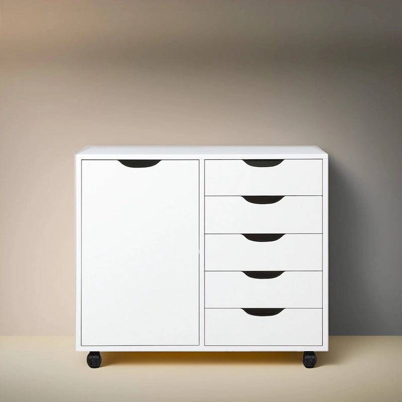 Wooden 5-Drawer Office Storage Cabinet with Extra Shelf and 360 Mobility for Effortless Organization