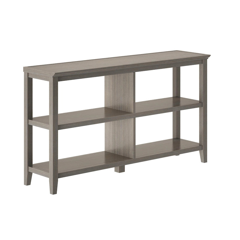 Wide Low 54"W Bookcase with 2 Shelves, Washed Grey